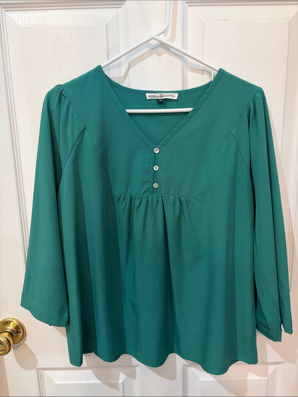 V-Neck Teal Button Front Blouse